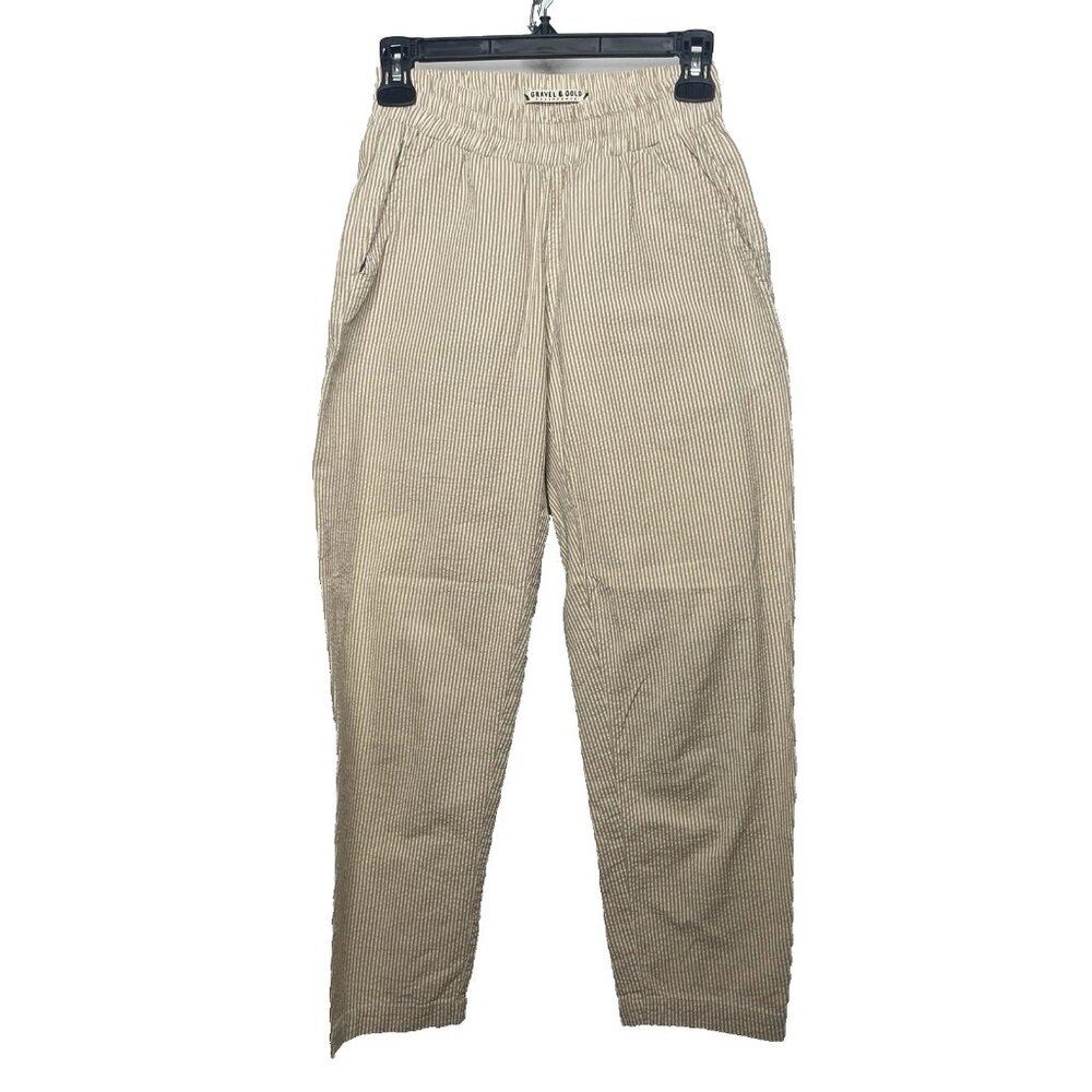 Gravel & Gold Tour Pants Size XS 0/2 Beige White Striped Seersucker Pull On